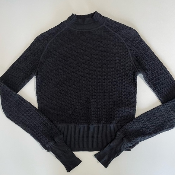 Alexander Wang Open Knit Mock Neck Sweater Top Cropped Slim Fit Black Medium - Picture 7 of 14